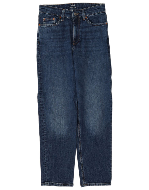 Calça jeans feminina Marks & Spencer Boyfriend Straight UK 8 pequena W27 L27 azul