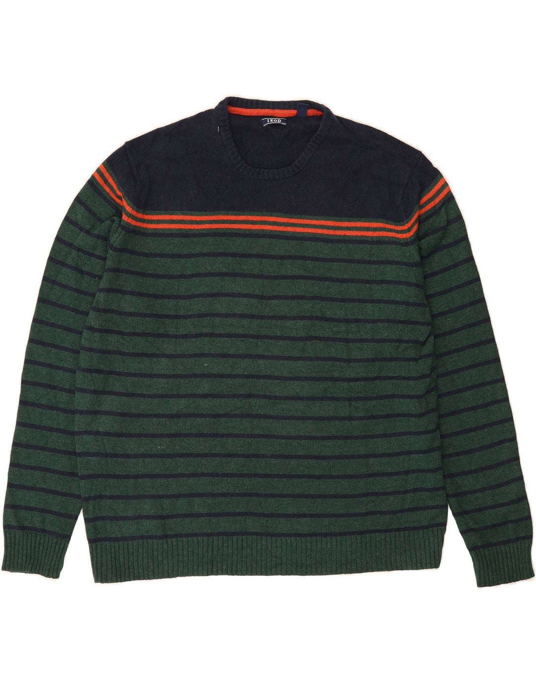 IZOD Mens Crew Neck Jumper Sweater XL Green Striped Cotton Vintage Izod and Second-Hand Izod from Messina Hembry 