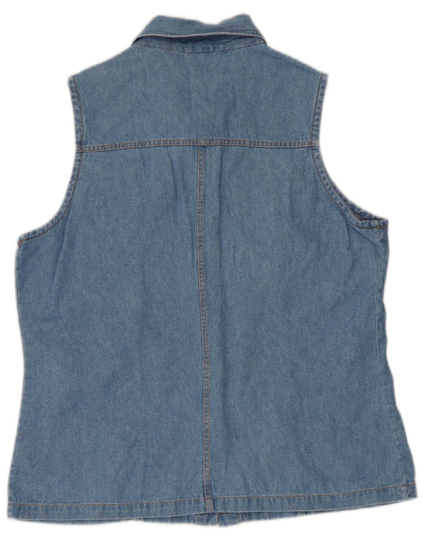 E camisa jeans feminina sem mangas IT 46 grande algodão azul