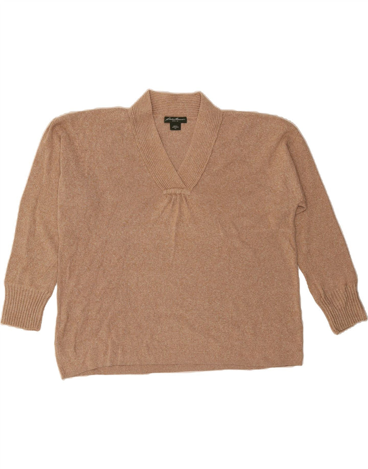 EDDIE BAUER Womens V-Neck Jumper Sweater UK 20 2XL Brown Cotton Vintage Eddie Bauer and Second-Hand Eddie Bauer from Messina Hembry 