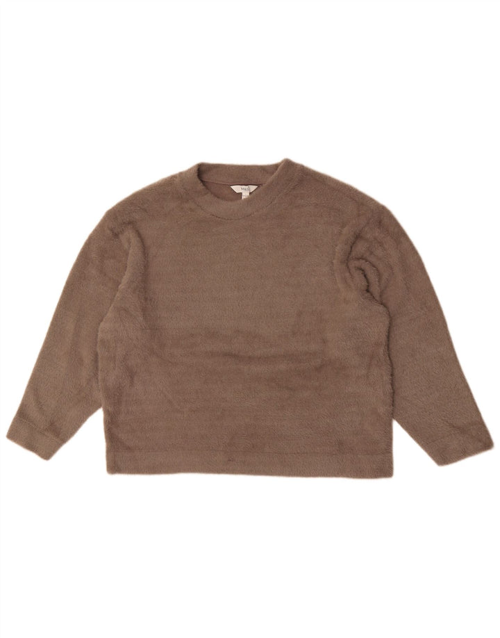 Suéter feminino Marks & Spencer grande com gola redonda Reino Unido 16 grande bege