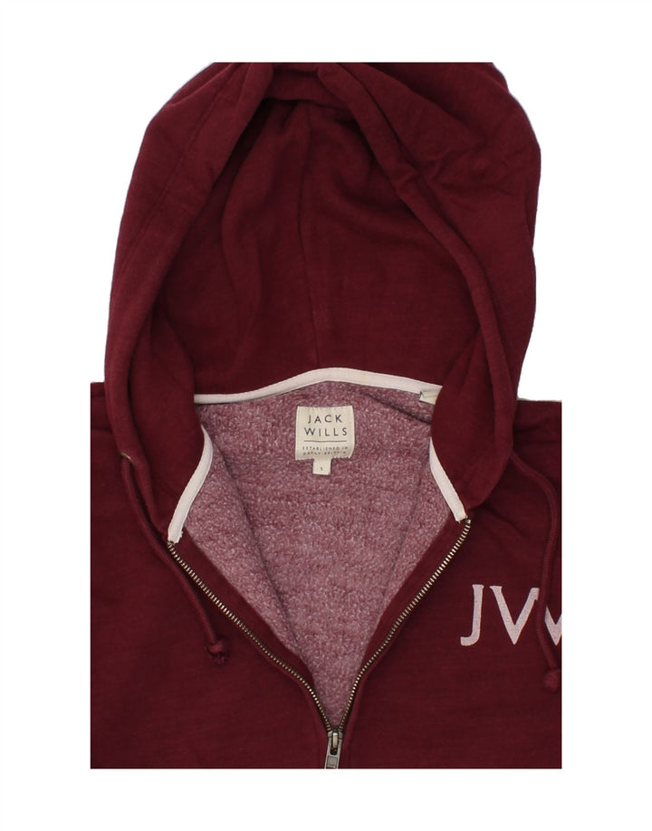 JACK WILLS Mens Graphic Zip Hoodie Sweater Small Burgundy Cotton Vintage Jack Wills and Second-Hand Jack Wills from Messina Hembry 