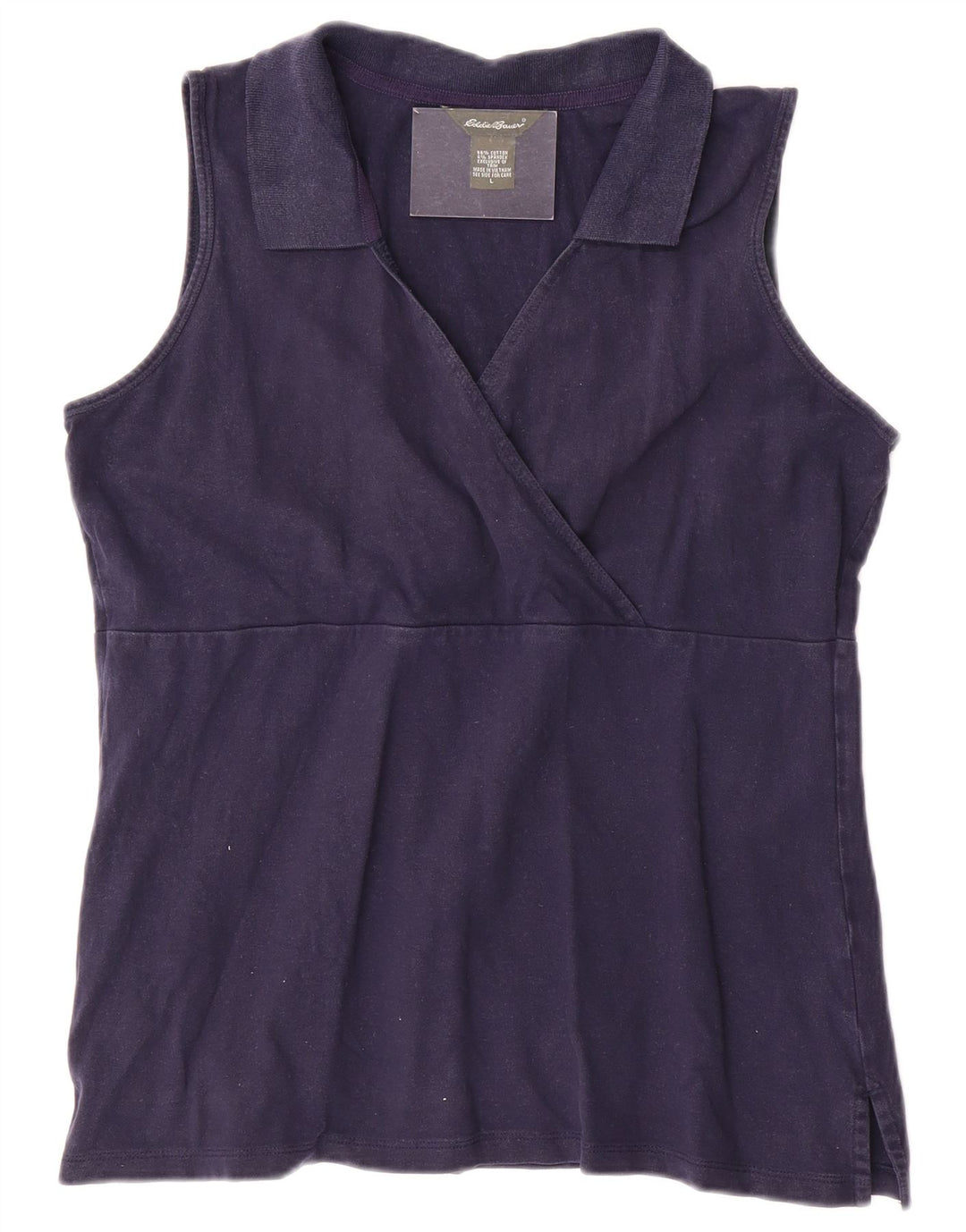 Blusa feminina sem mangas Eddie Bauer Reino Unido 14 grande algodão azul marinho