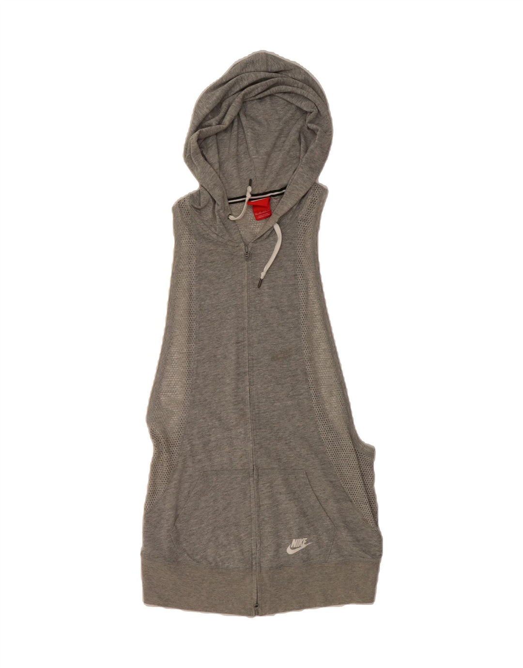 NIKE Womens Sleeveless Longline Zip Hoodie Sweater UK 6 XS Grey Cotton Vintage Nike and Second-Hand Nike from Messina Hembry 