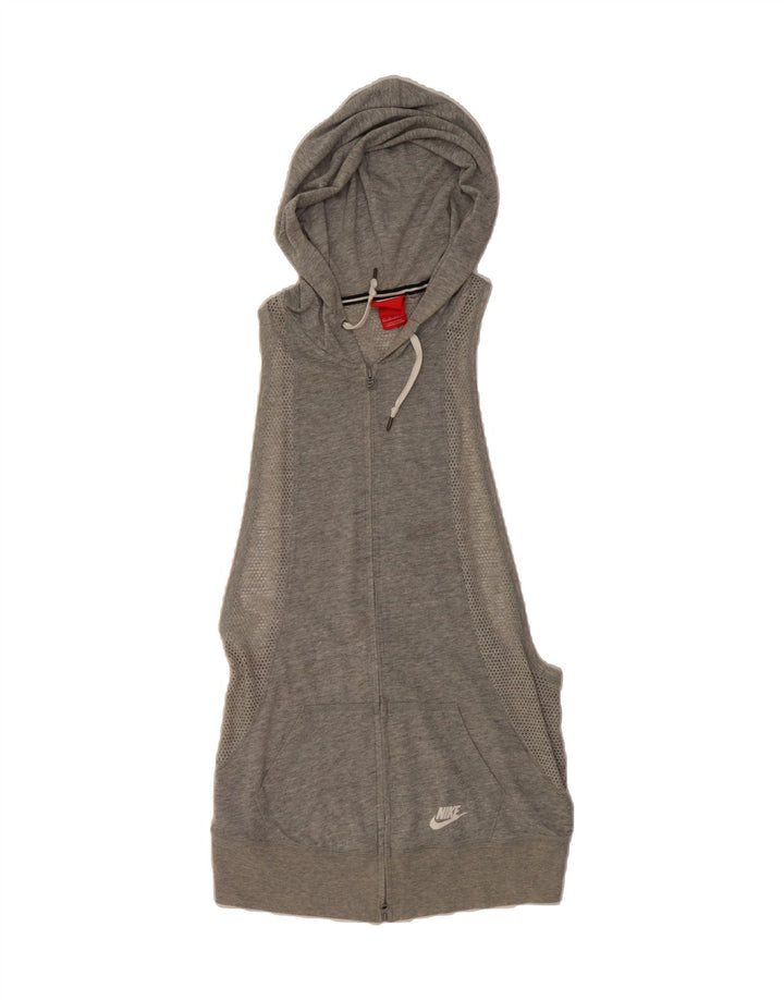 NIKE Womens Sleeveless Longline Zip Hoodie Sweater UK 6 XS Grey Cotton Vintage Nike and Second-Hand Nike from Messina Hembry 