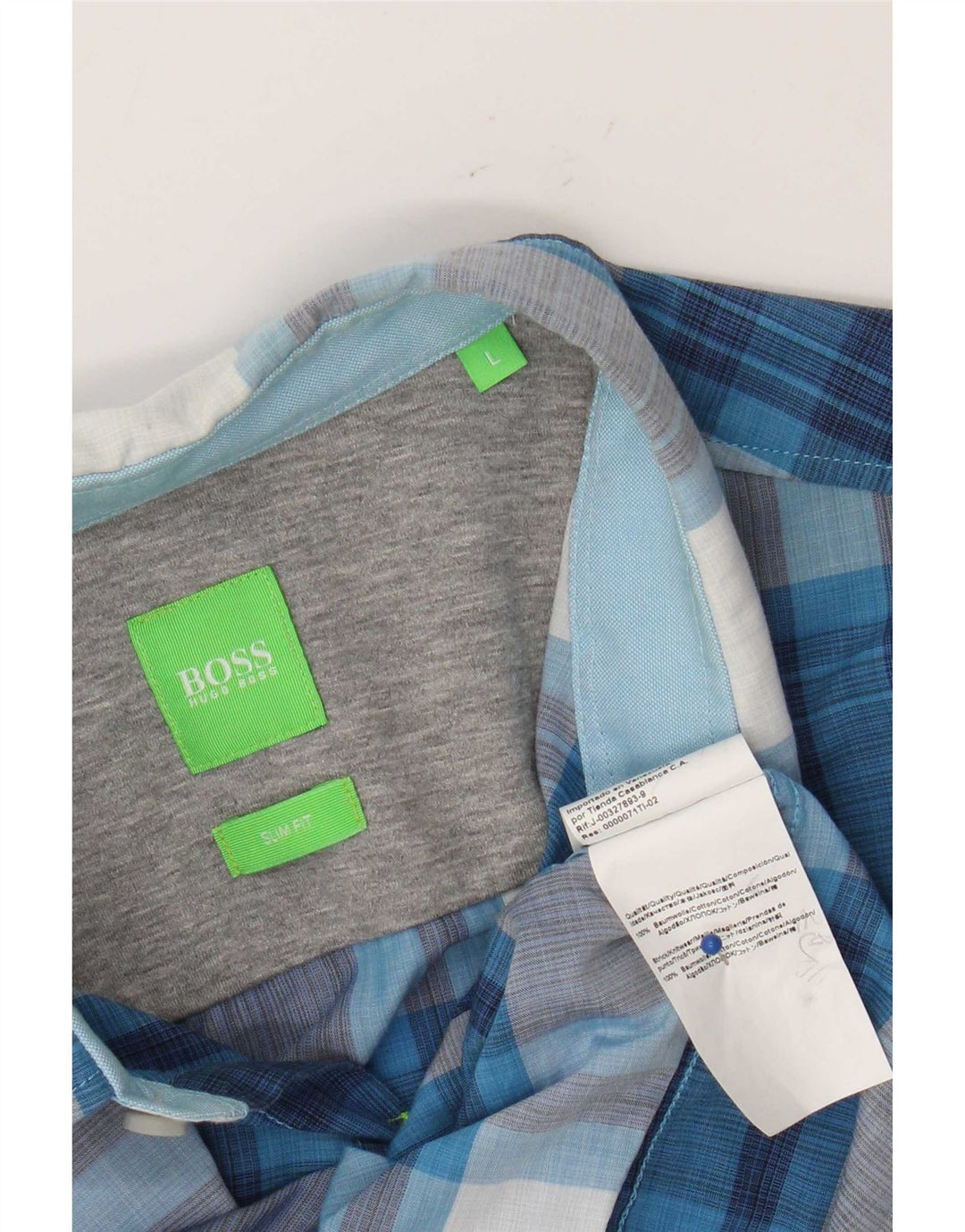 Camisa masculina Slim Fit Hugo Boss grande algodão xadrez azul
