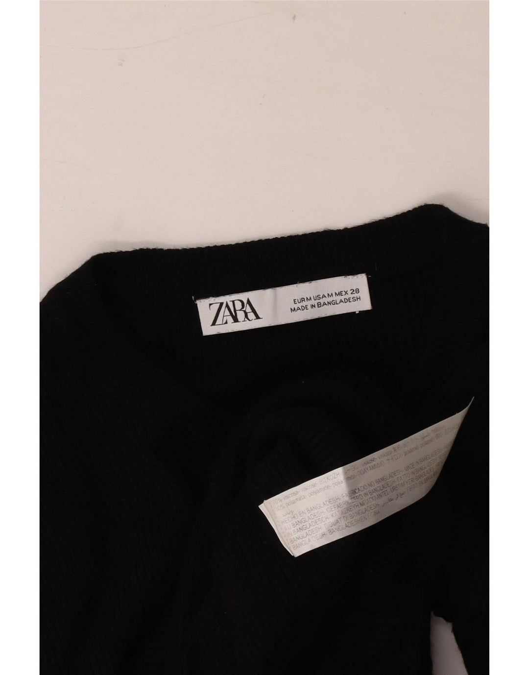 Zara Top curto feminino manga comprida Reino Unido 12 viscose preta média