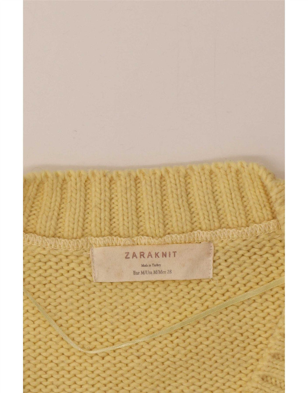 Suéter feminino Zara com decote em V UK 14 médio amarelo