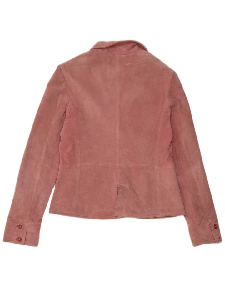 Jaqueta blazer feminina vintage de camurça com 2 botões IT 46 couro rosa grande