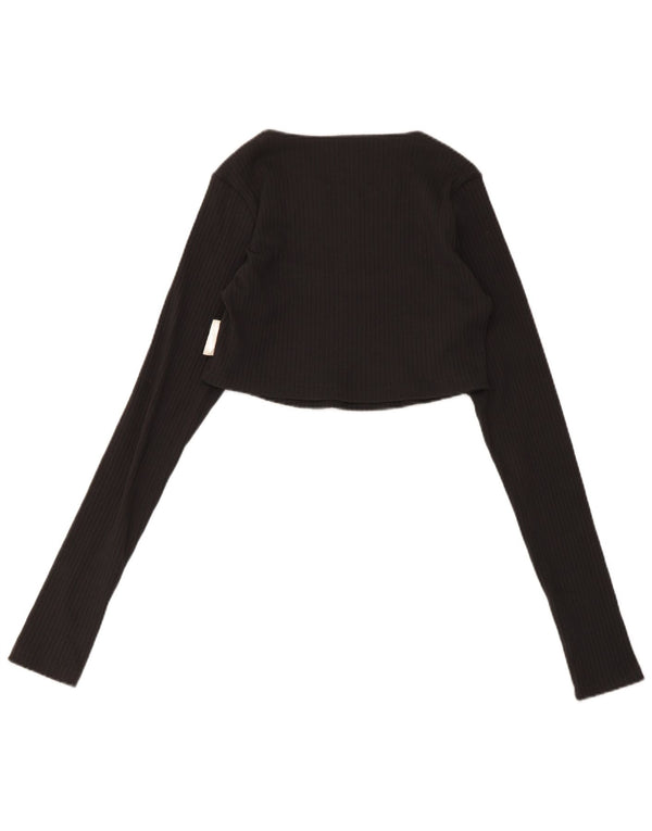 Top cropped de manga comprida Adidas feminino UK 14 grande cinza