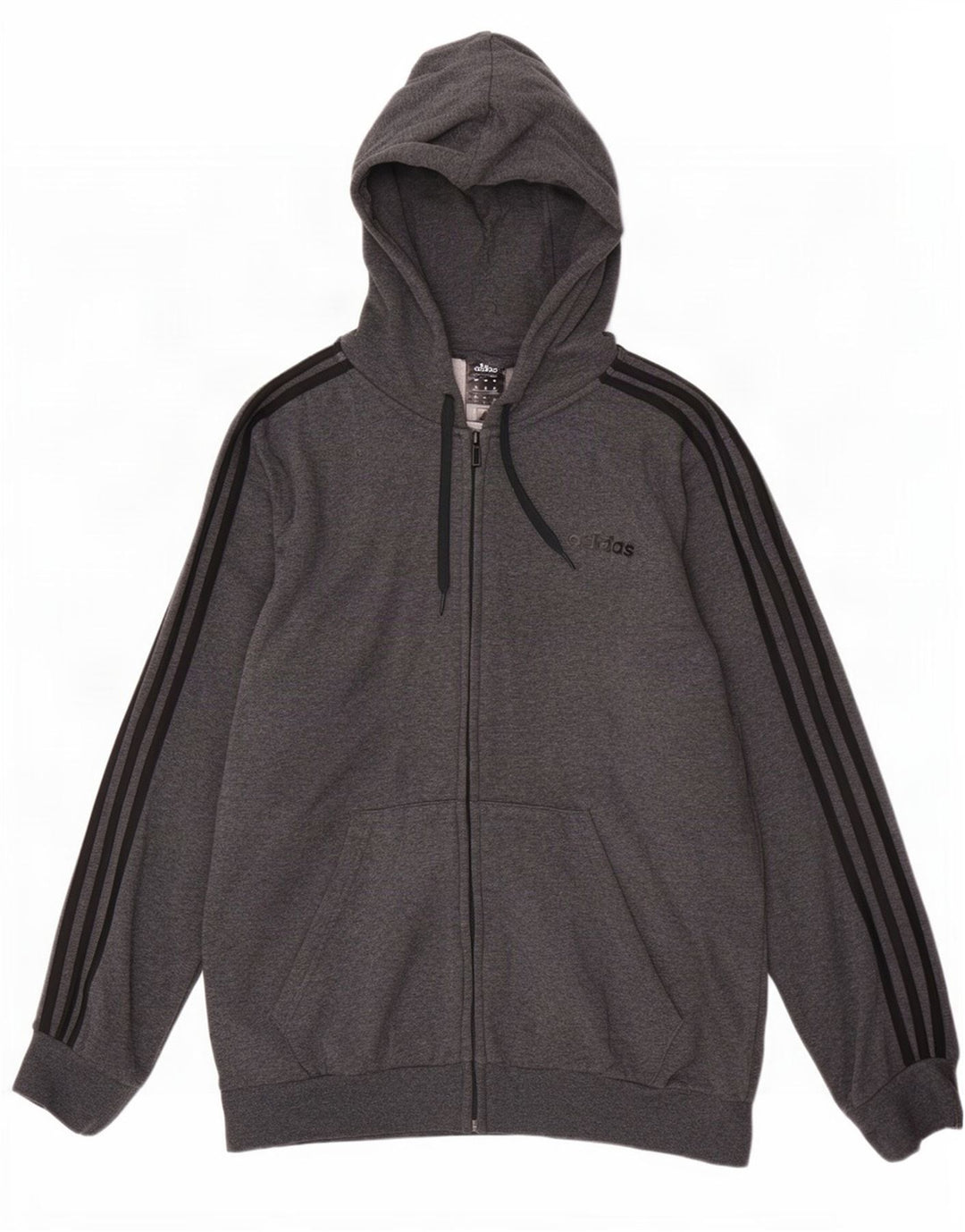 Adidas masculino zip moletom com capuz grande algodão cinza