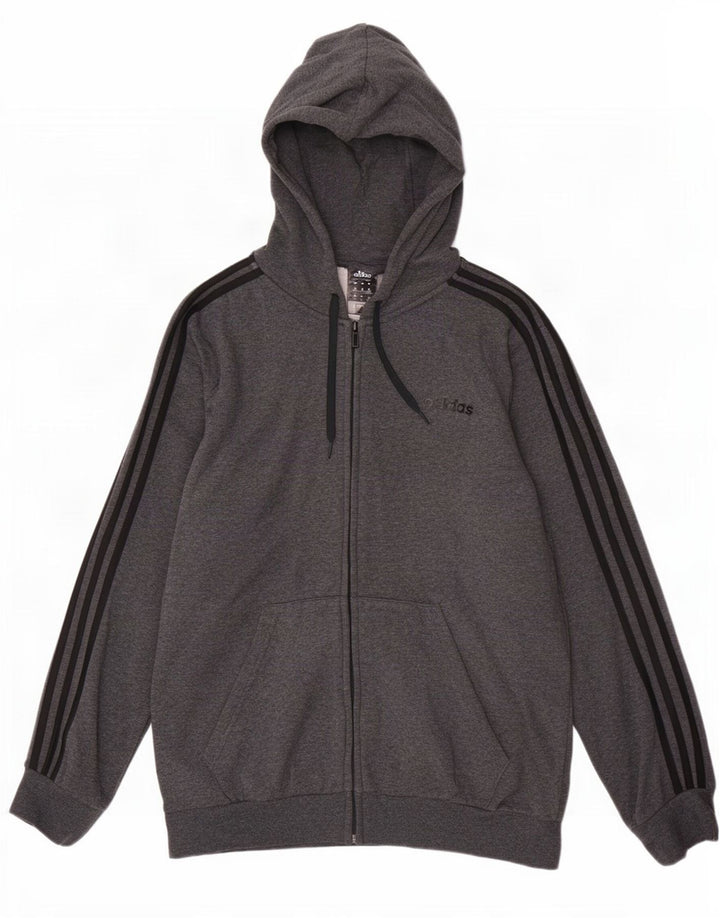 Adidas masculino zip moletom com capuz grande algodão cinza