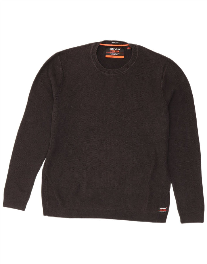 Suéter feminino Superdry com gola redonda, Reino Unido 14, algodão preto médio