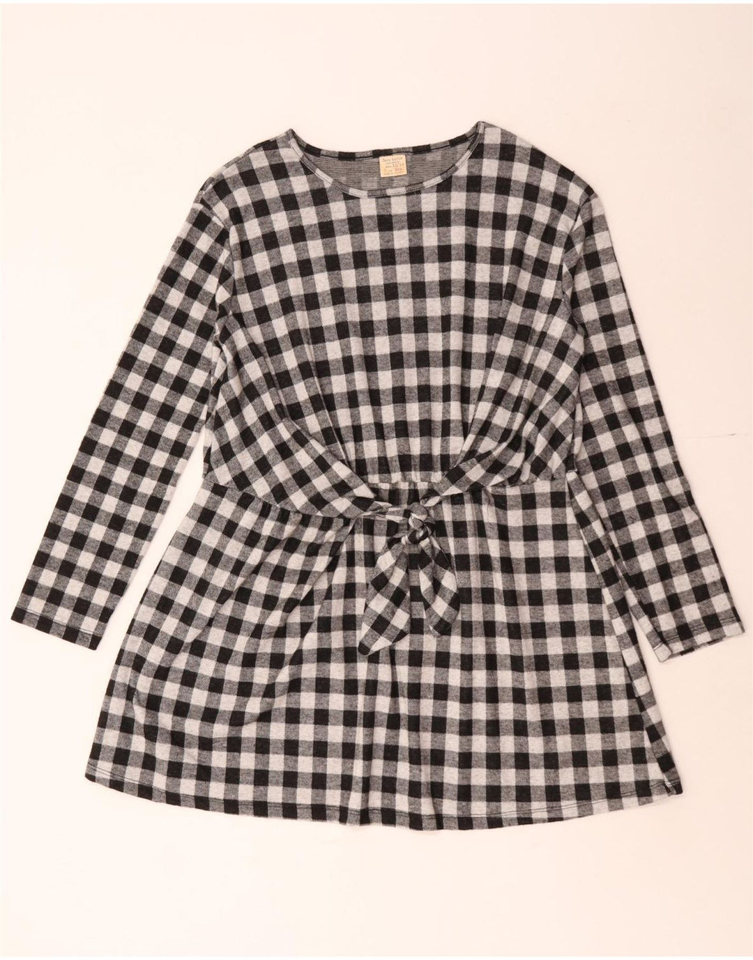 Zara Vestido básico de manga comprida para meninas 13-14 anos preto guingão
