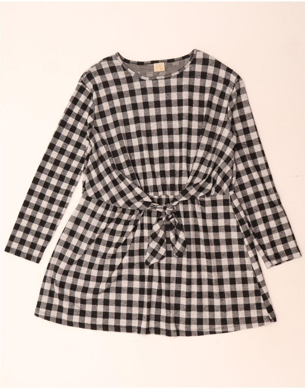 Zara Vestido básico de manga comprida para meninas 13-14 anos preto guingão