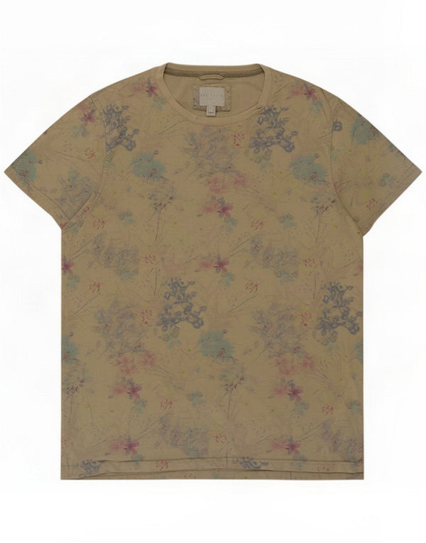 Ted Baker Camiseta gráfica masculina tamanho superior 4 Grande algodão floral cáqui