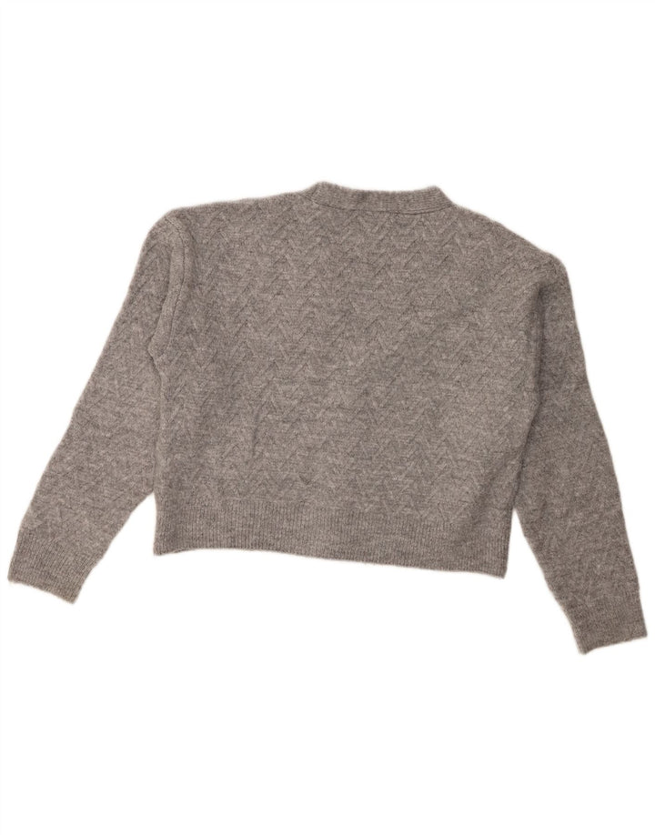 Zara Womens Crop Cardigan Sweater UK 14 Médio Cinza Acrílico