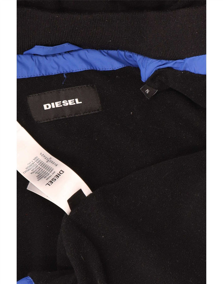 Jaqueta diesel acolchoada com capuz gráfico para meninos 7-8 anos azul nylon