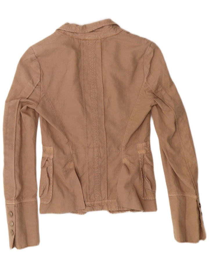 Jaqueta blazer feminina PINKO com 2 botões Reino Unido 8 algodão bege pequeno