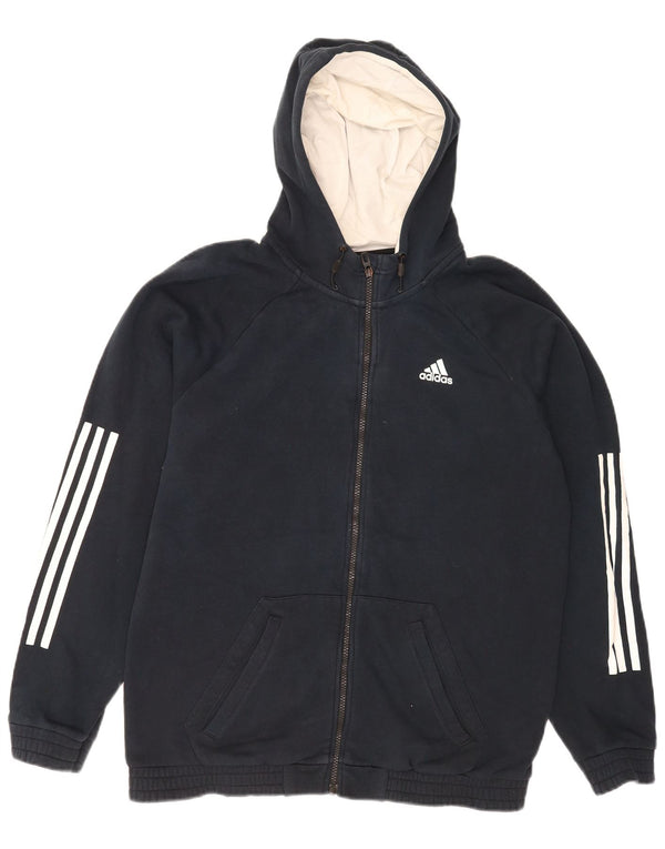 Suéter Adidas masculino com capuz e zíper Reino Unido 42/44 grande algodão azul marinho