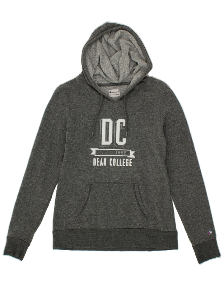 CHAMPION Womens Graphic Hoodie Jumper UK 12 Medium Grey Cotton Vintage Champion and Second-Hand Champion from Messina Hembry 