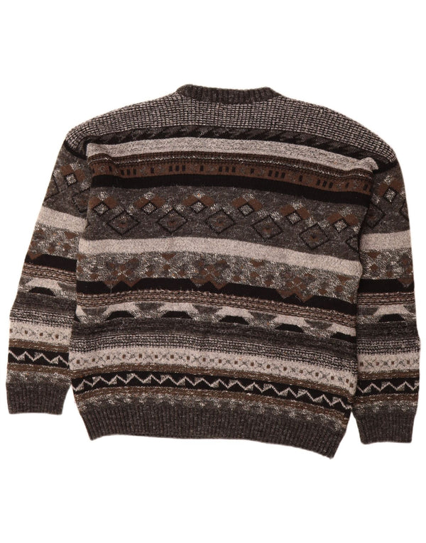 Suéter vintage masculino com gola redonda IT 50 cinza médio geométrico