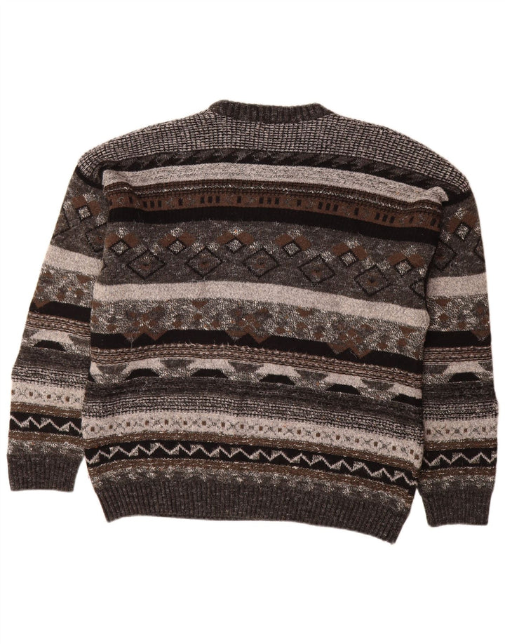 Suéter vintage masculino com gola redonda IT 50 cinza médio geométrico