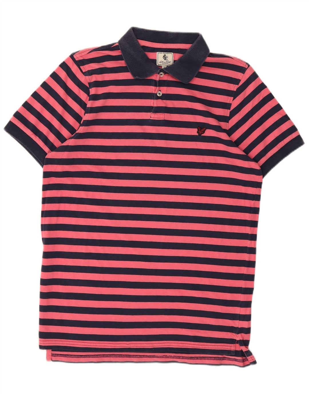 Camisa polo masculina LYLE & SCOTT pequena listrada rosa de algodão