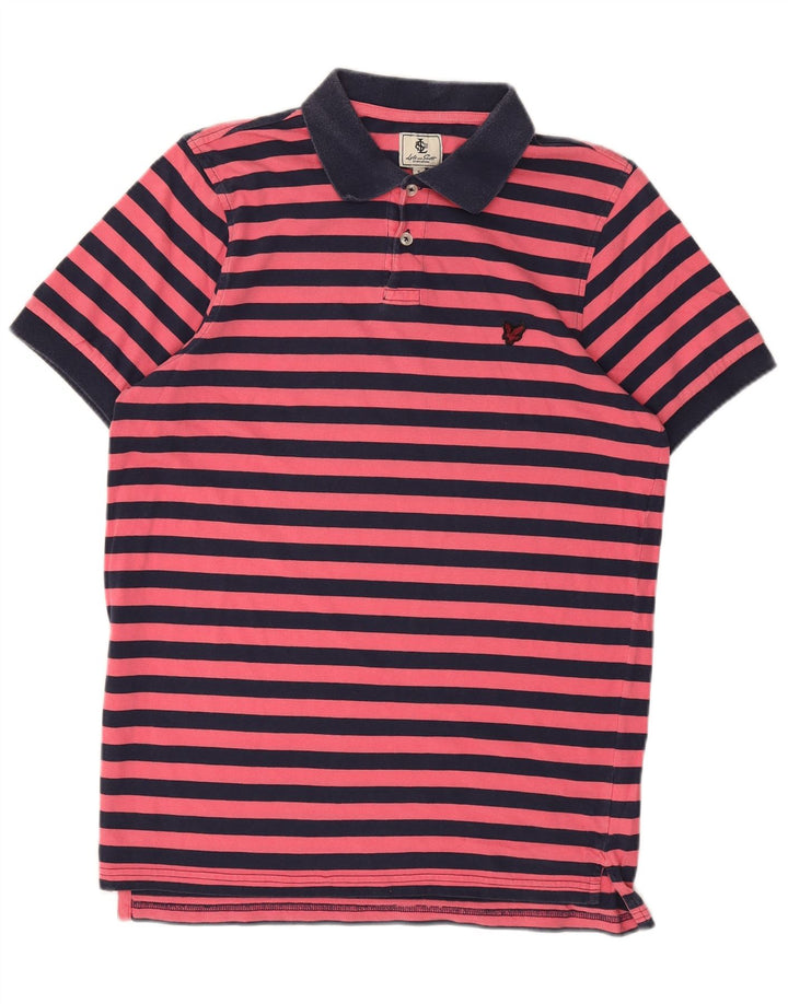 Camisa polo masculina LYLE & SCOTT pequena listrada rosa de algodão