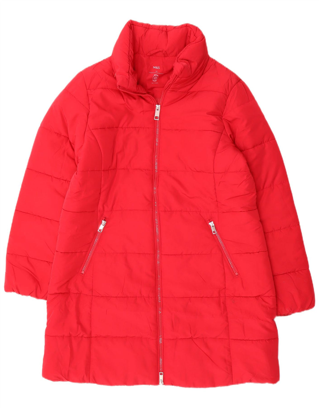 Casaco acolchoado feminino Marks & Spencer Reino Unido 14 grande poliéster vermelho