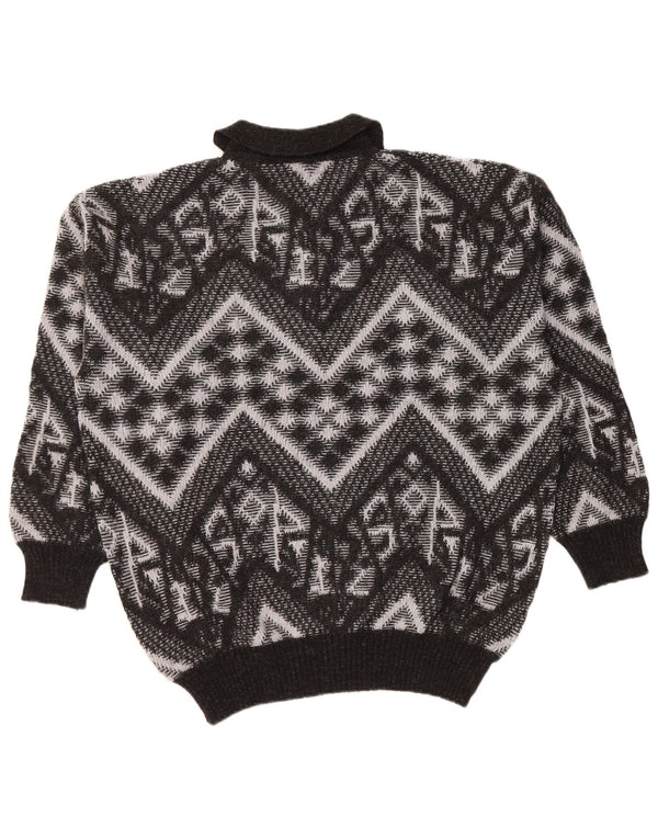 Suéter vintage masculino com gola polo IT 56 XL acrílico geométrico preto