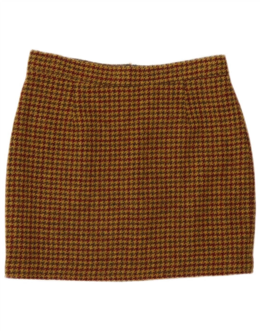 Mini saia feminina vintage IT 46 grande W30 marrom houndstooth lã