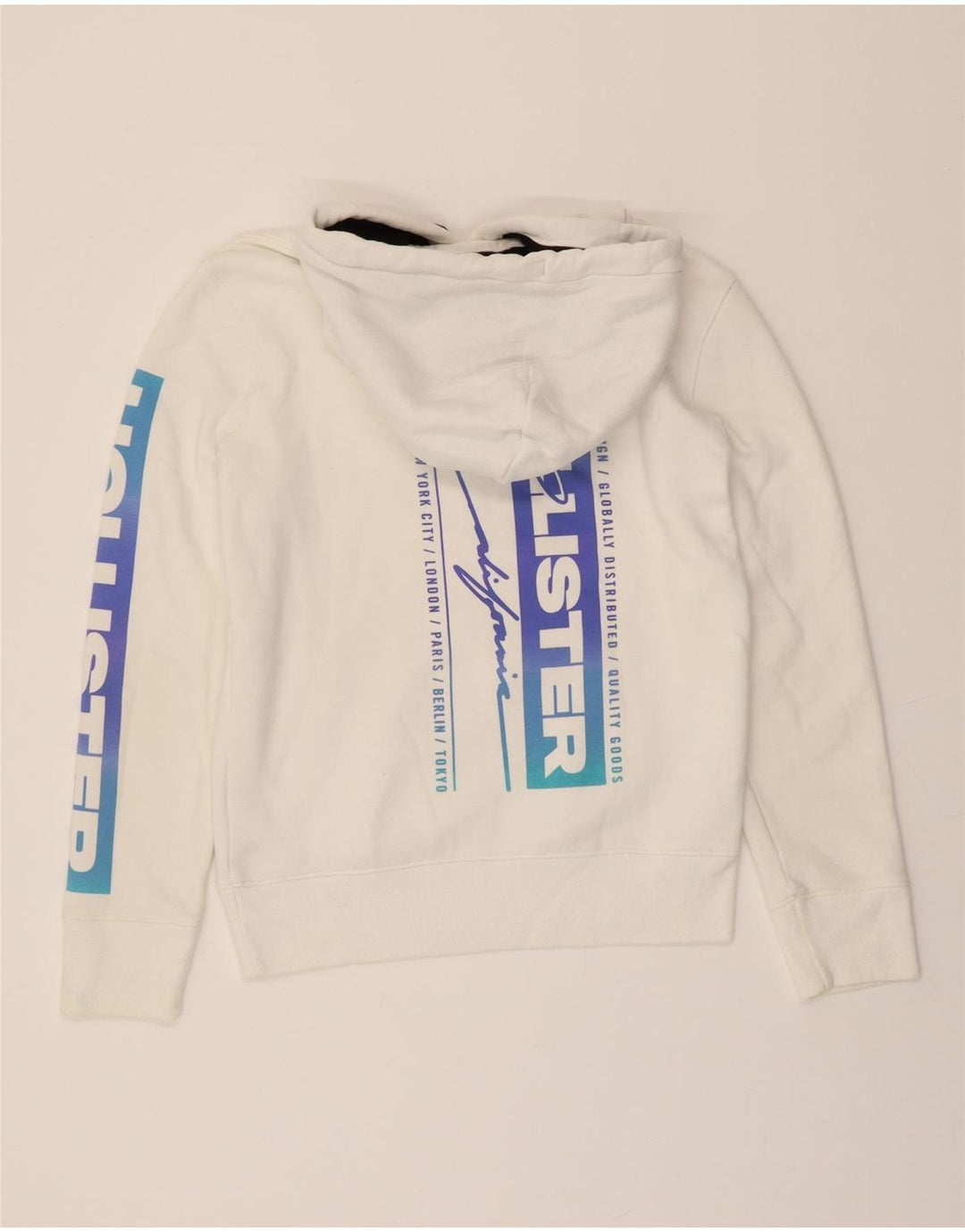 HOLLISTER Mens Graphic Hoodie Jumper 2XS White Cotton Vintage Hollister and Second-Hand Hollister from Messina Hembry 