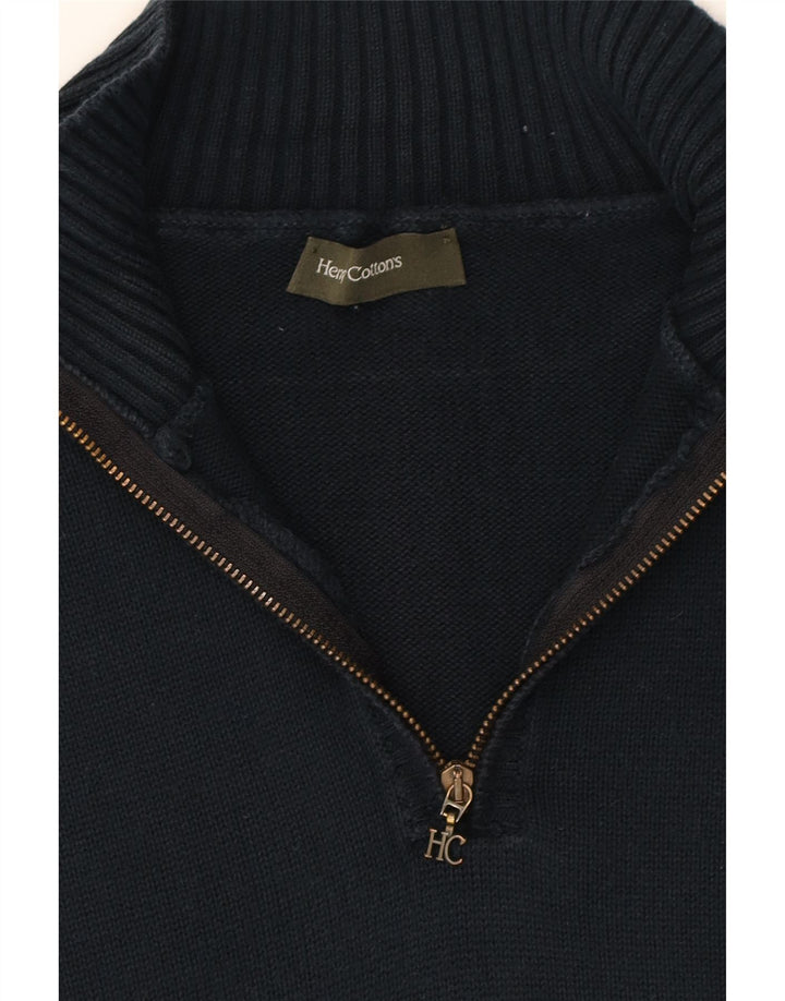 HENRY COTTONS Mens Zip Neck Jumper Sweater Large Navy Blue Cotton Classic Vintage Henry Cottons and Second-Hand Henry Cottons from Messina Hembry 