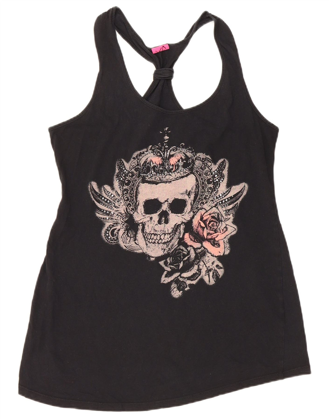 Colete feminino VINTAGE com estampa gráfica UK 12 algodão preto médio