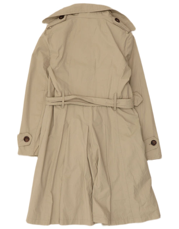 Zara Womens Double Breasted Trench Coat Reino Unido 14 Grande Poliéster Bege