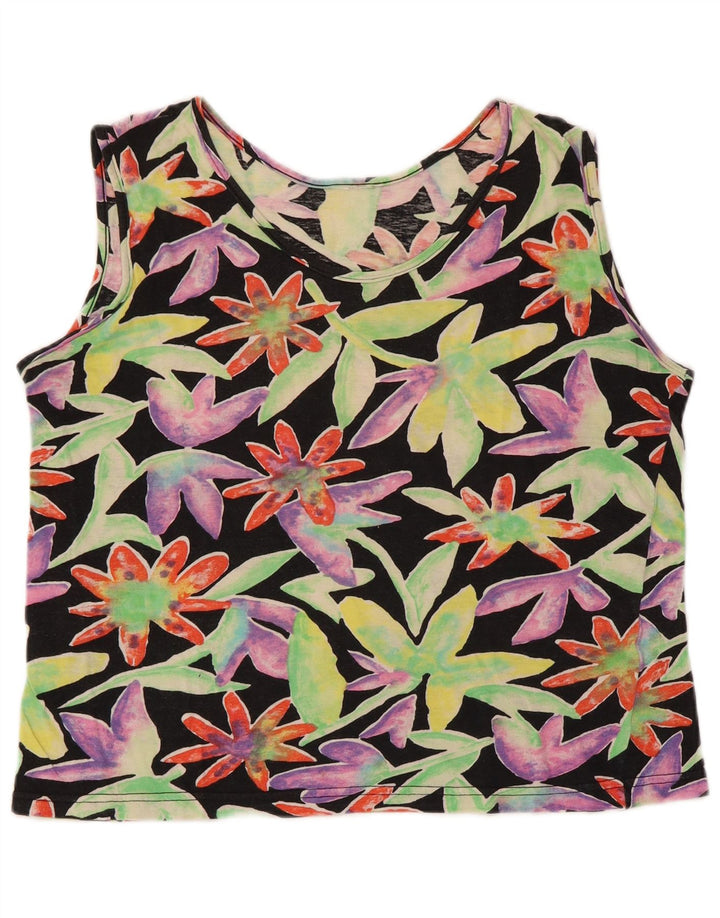 Top colete feminino VINTAGE UK 12 médio preto floral