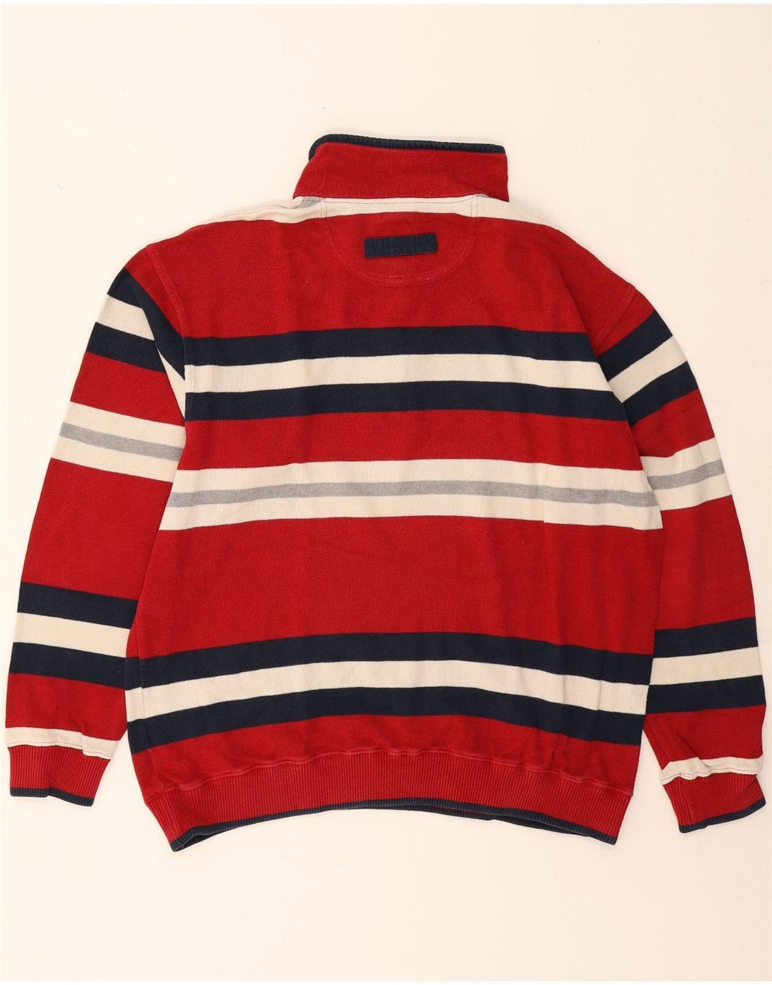 KARTEL Mens Zip Neck Jumper Sweater XL Red Striped Cotton Vintage Kartel and Second-Hand Kartel from Messina Hembry 