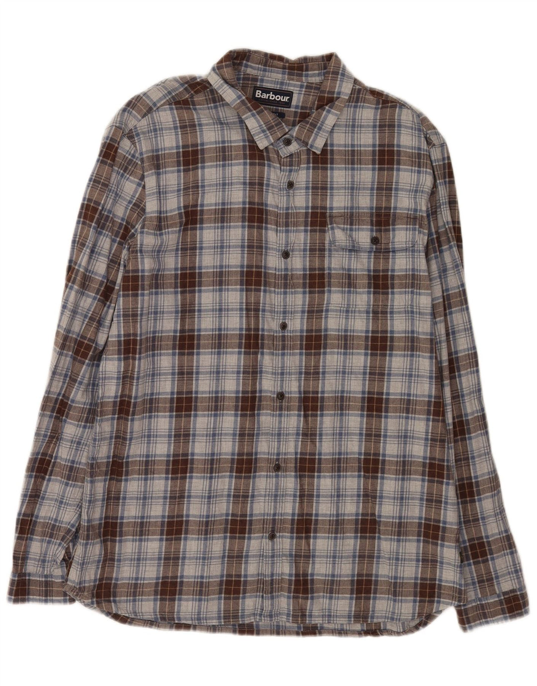 Camisa masculina Barbour de flanela sob medida XL cinza xadrez algodão