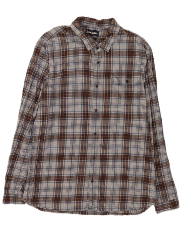Camisa masculina Barbour de flanela sob medida XL cinza xadrez algodão