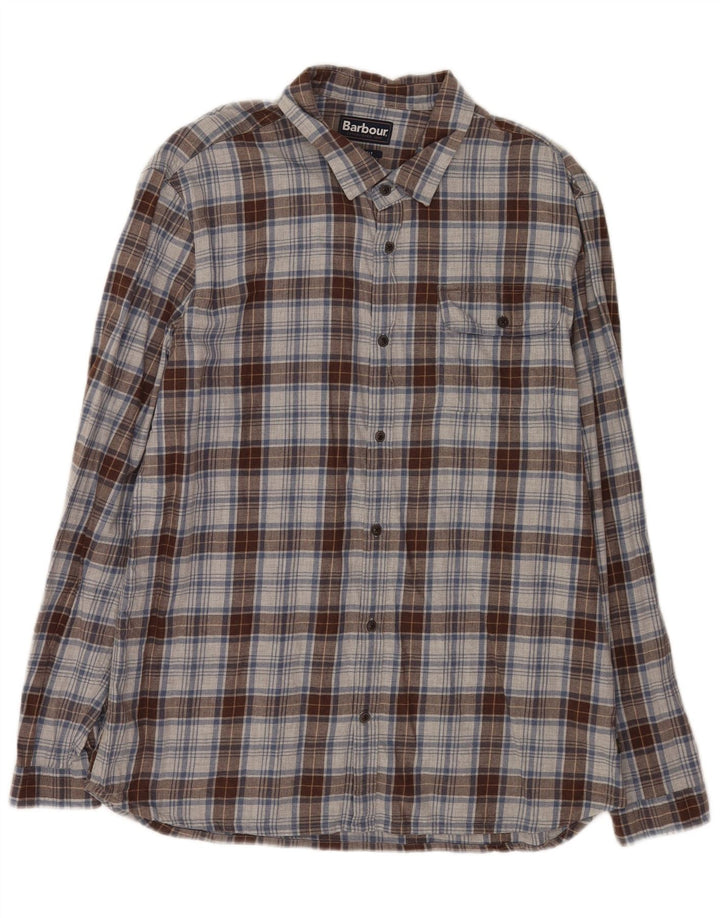 Camisa masculina Barbour de flanela sob medida XL cinza xadrez algodão