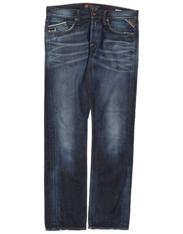 REPLAY Mens Waitom Straight Jeans W34 L34 Azul Marinho