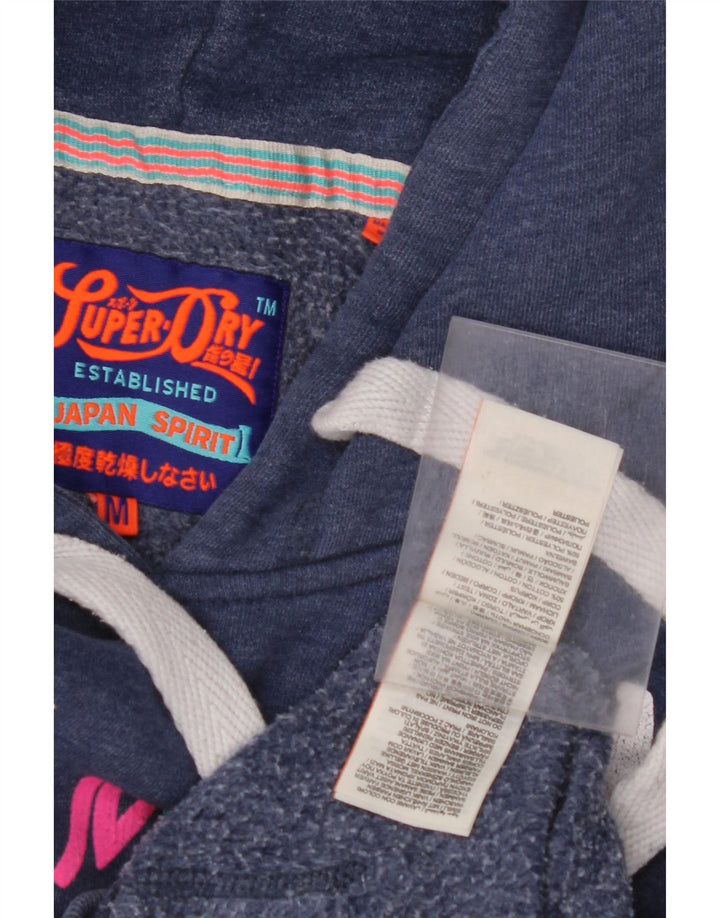 Jumper feminino com capuz gráfico SUPERDRY Reino Unido 14 algodão azul marinho médio