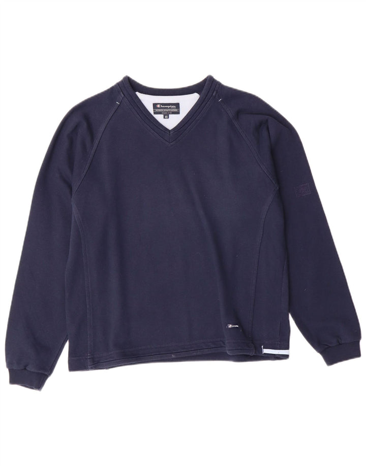 Champion feminino oversized moletom jumper UK 6 XS azul marinho algodão