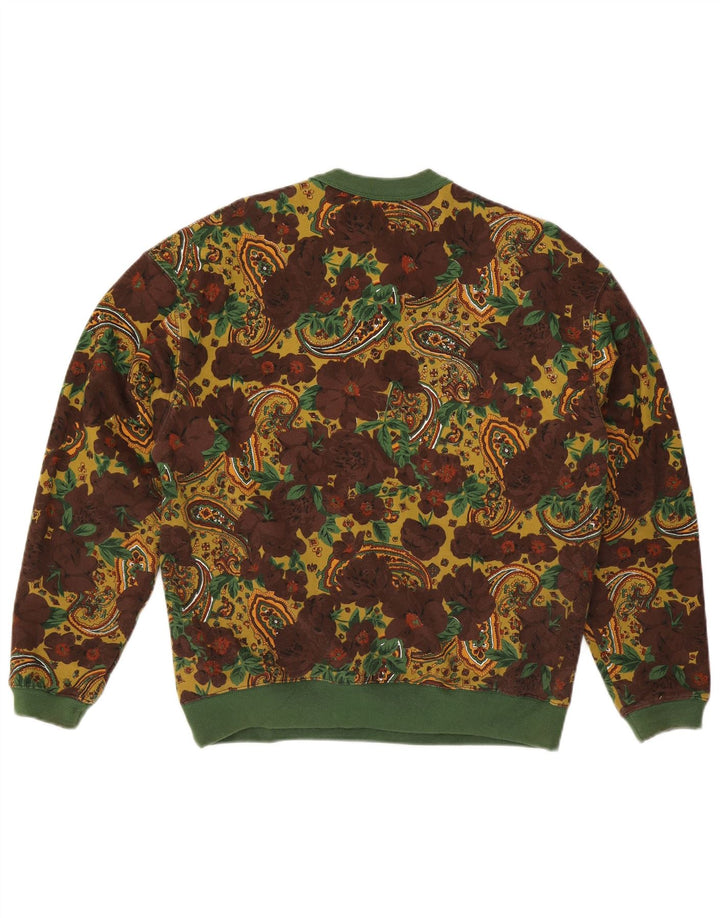 Suéter feminino vintage UK 16 grande floral multicolorido