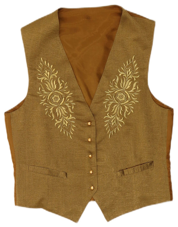 Colete feminino VINTAGE UK 14 poliéster floral cáqui médio