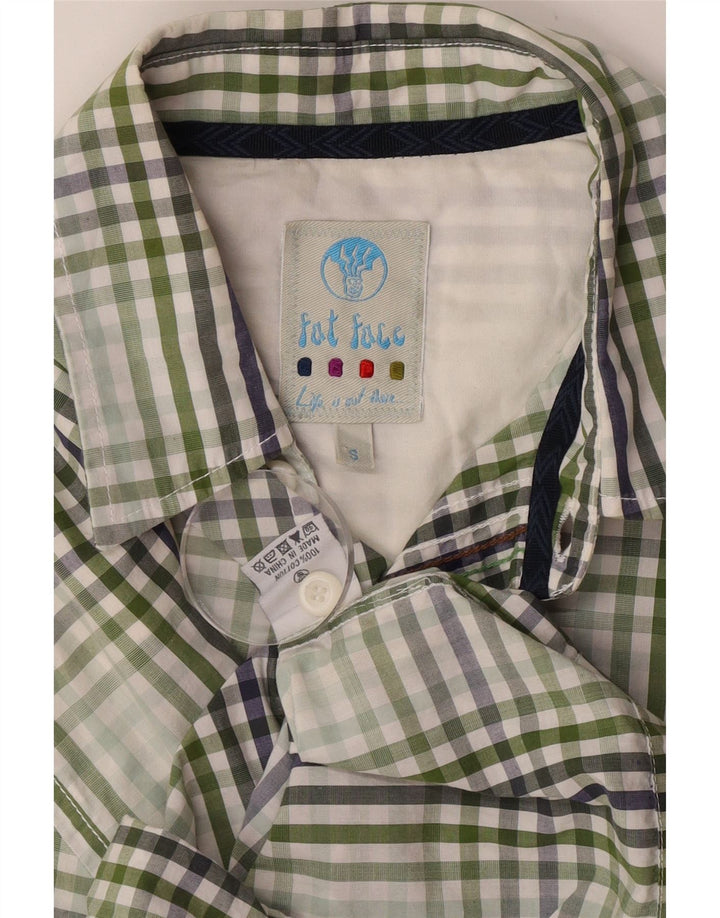 Camisa masculina de manga curta Fat Face pequena algodão verde guingão