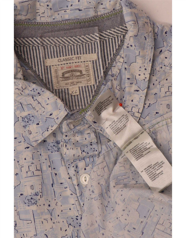 White Stuff Masculino Padrão Abstrato Clássico Fit Camisa XL Algodão Azul
