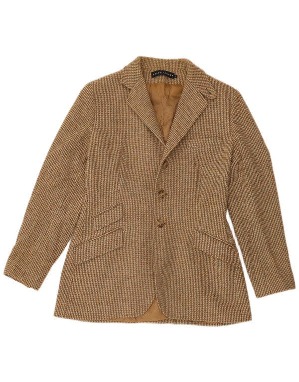 Ralph Lauren Jaqueta blazer feminina de 3 botões EUA 10 grande xadrez marrom