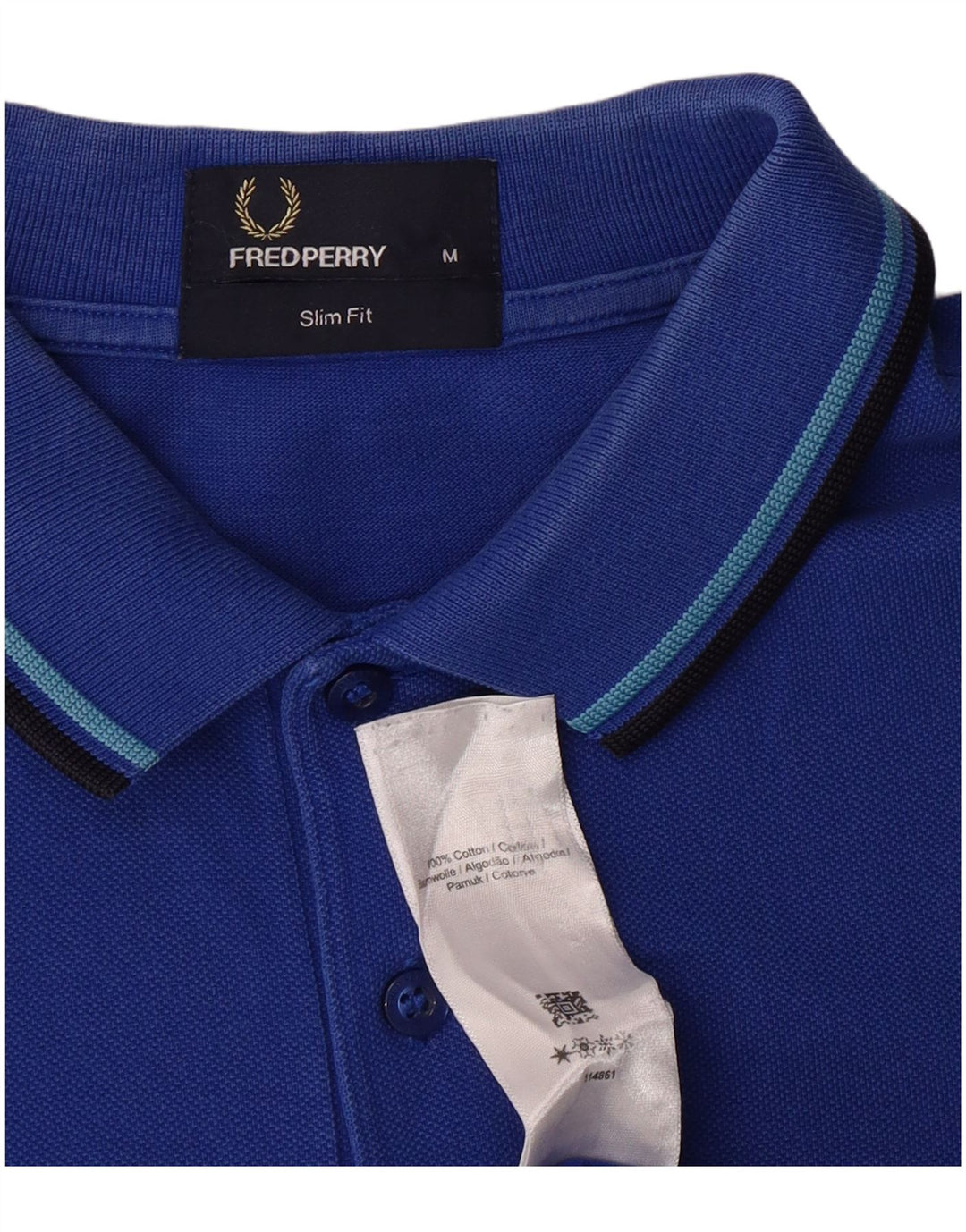 Camisa polo masculina Slim Fit Fred Perry de algodão azul médio